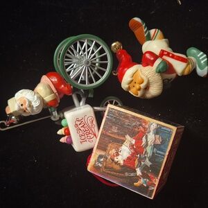 Lot Of 3 Santa Ornaments Vintage